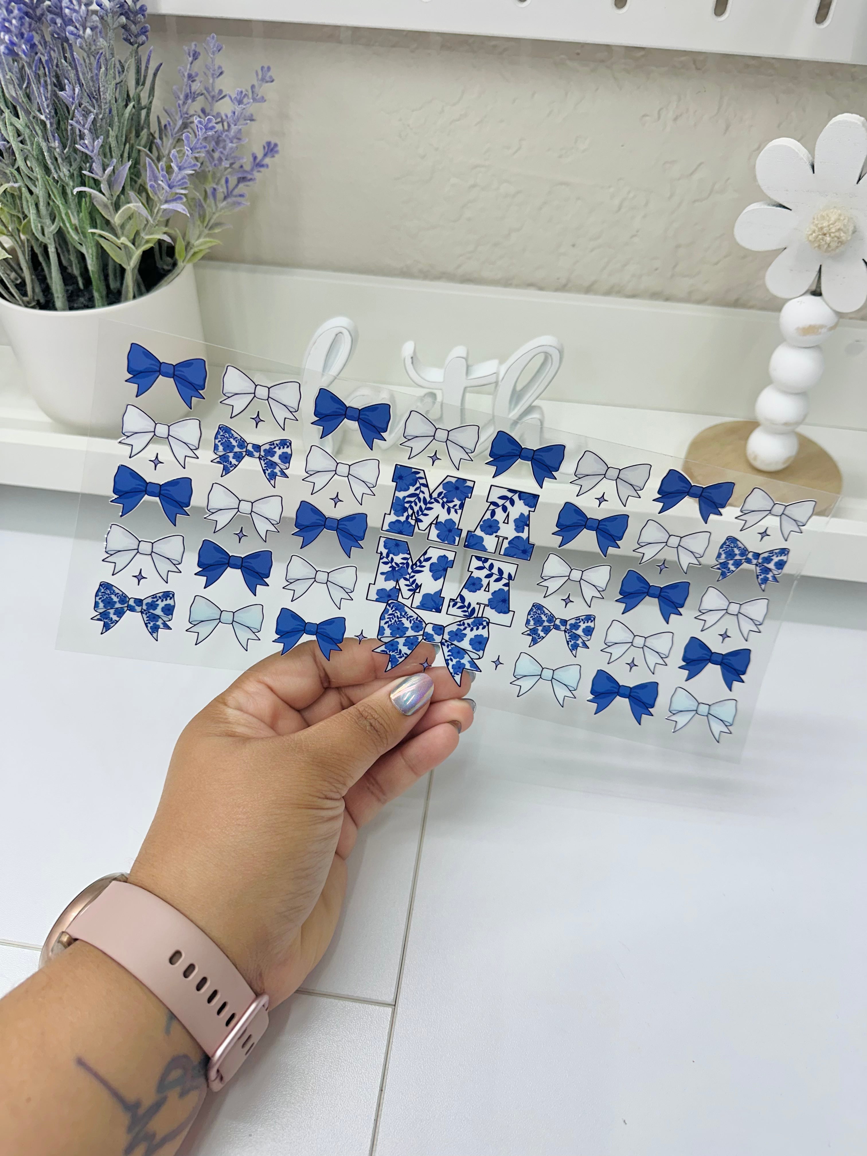 Mama Blue Bows | UV DTF