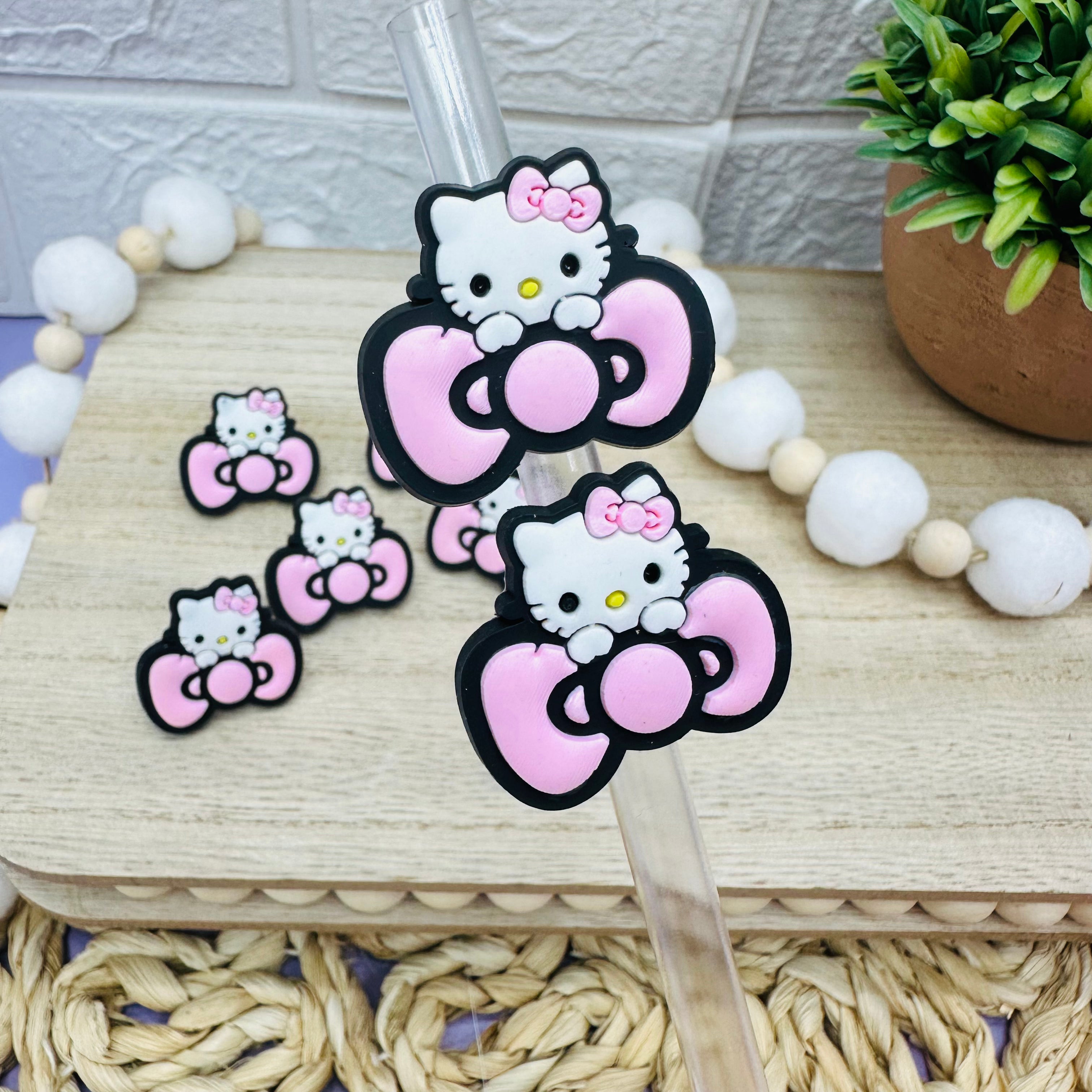 Cat and bow Pink | Straw Charms