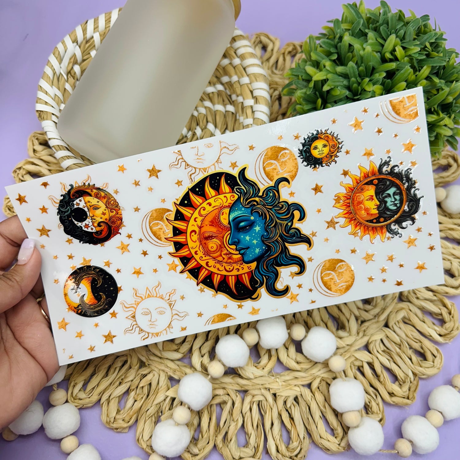 Celestial Sun Moon UV DTF Wrap