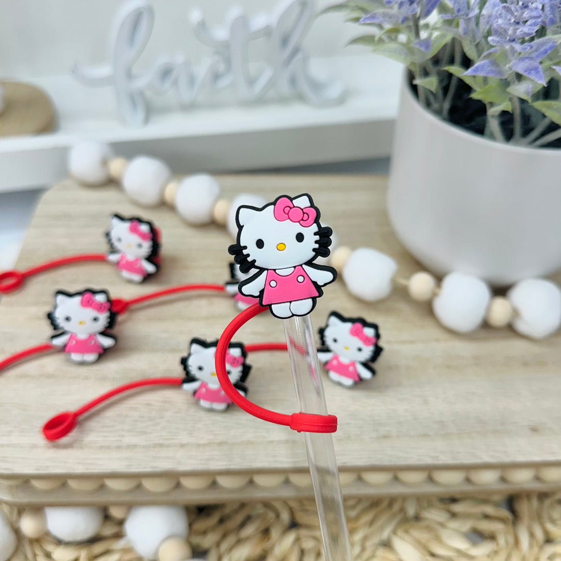 Pink & Red Ki-tty | Straw Topper