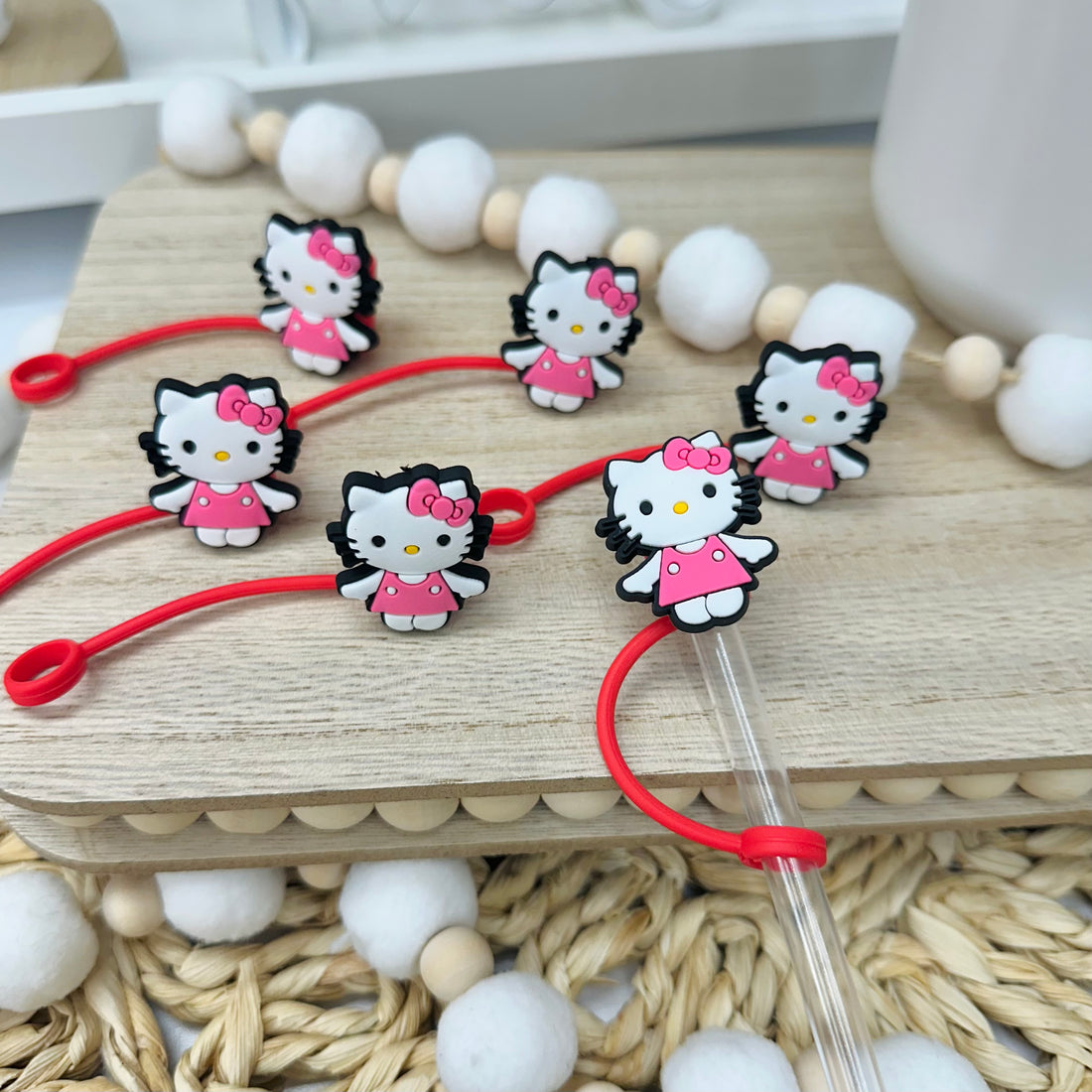 Pink & Red Ki-tty | Straw Topper