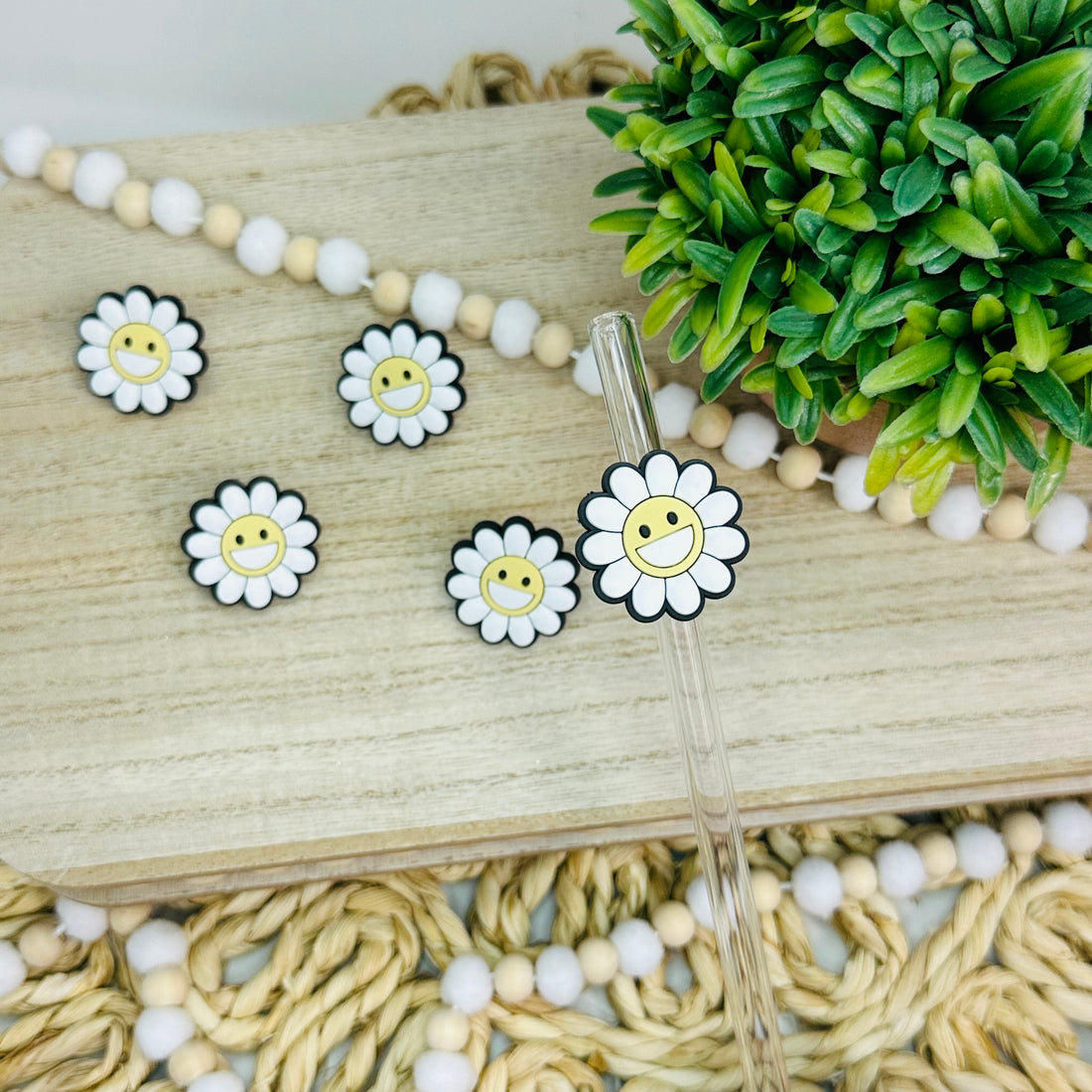 Flower Happy Face | Straw Charms