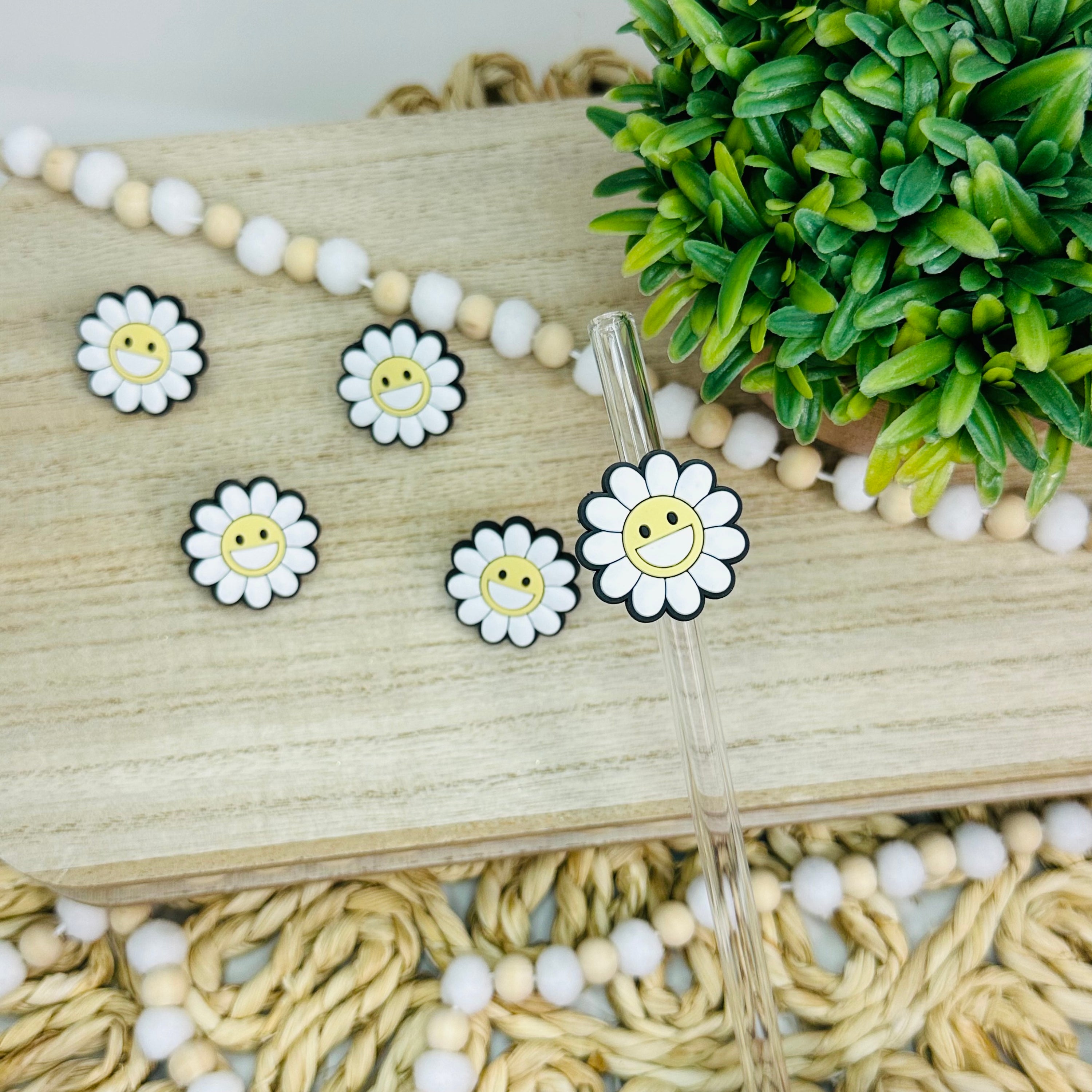 Flower Happy Face | Straw Charms