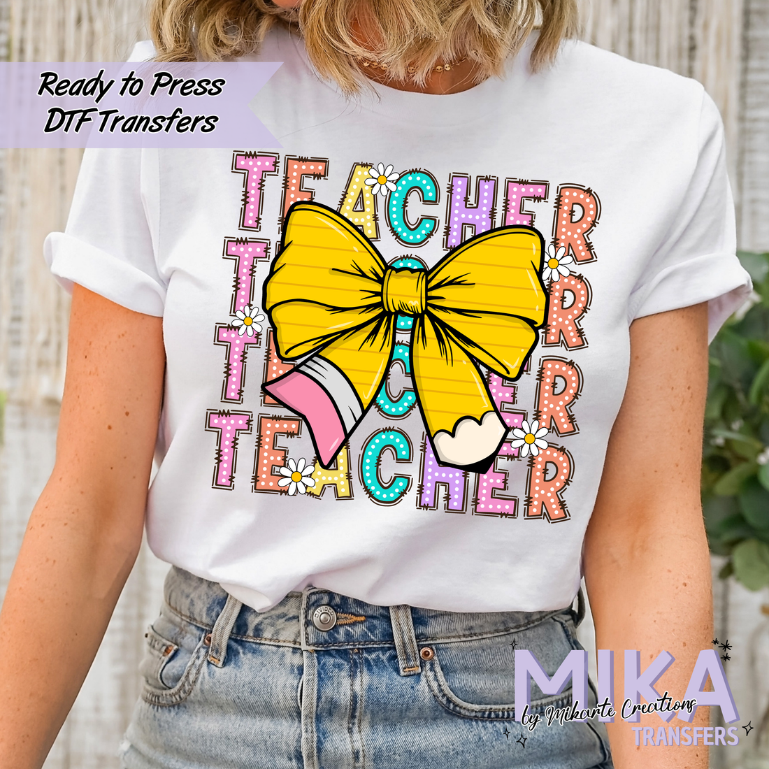 Teacher Bow Yellow | DTF transfers