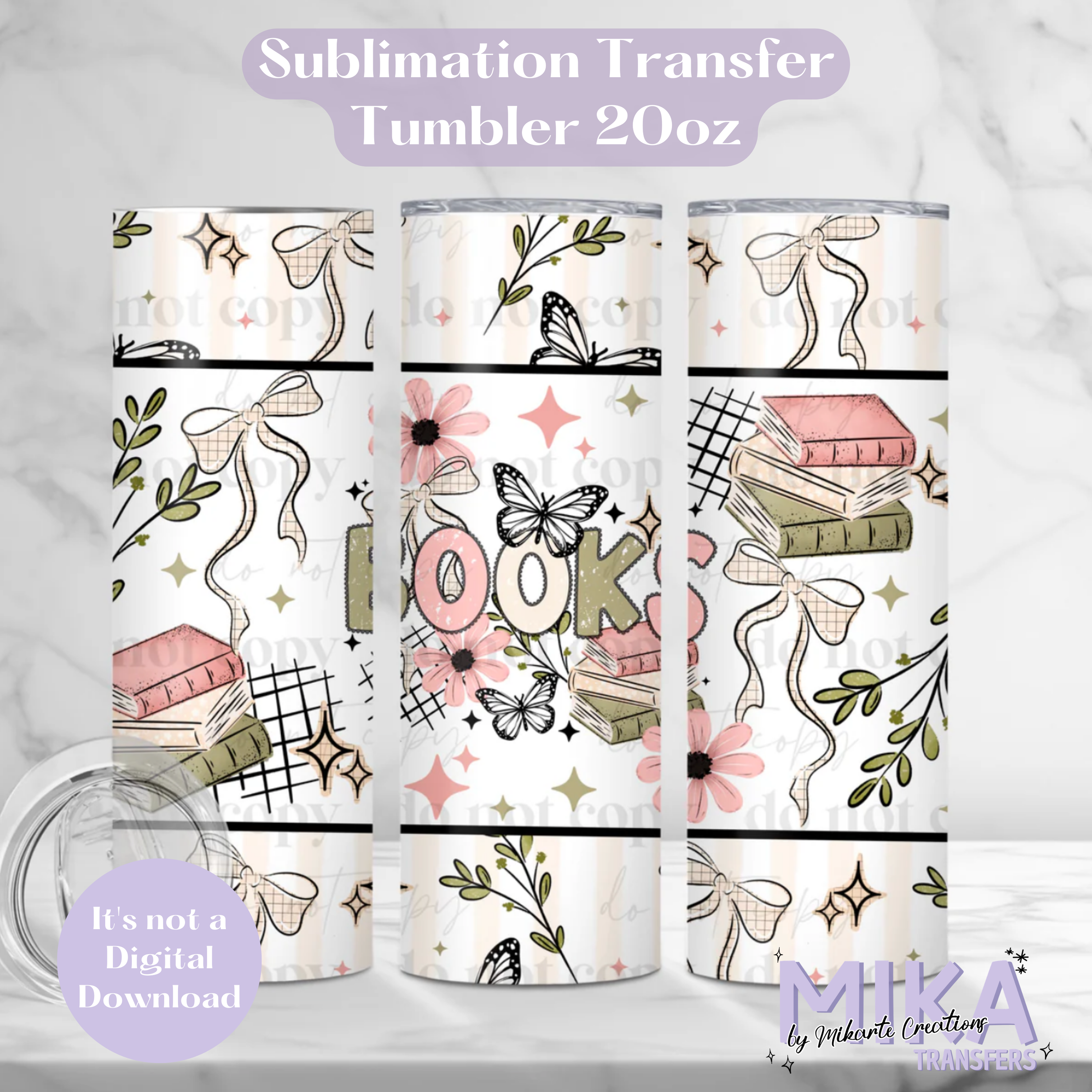 Pink Green Books | Tumbler Sublimation Transfer