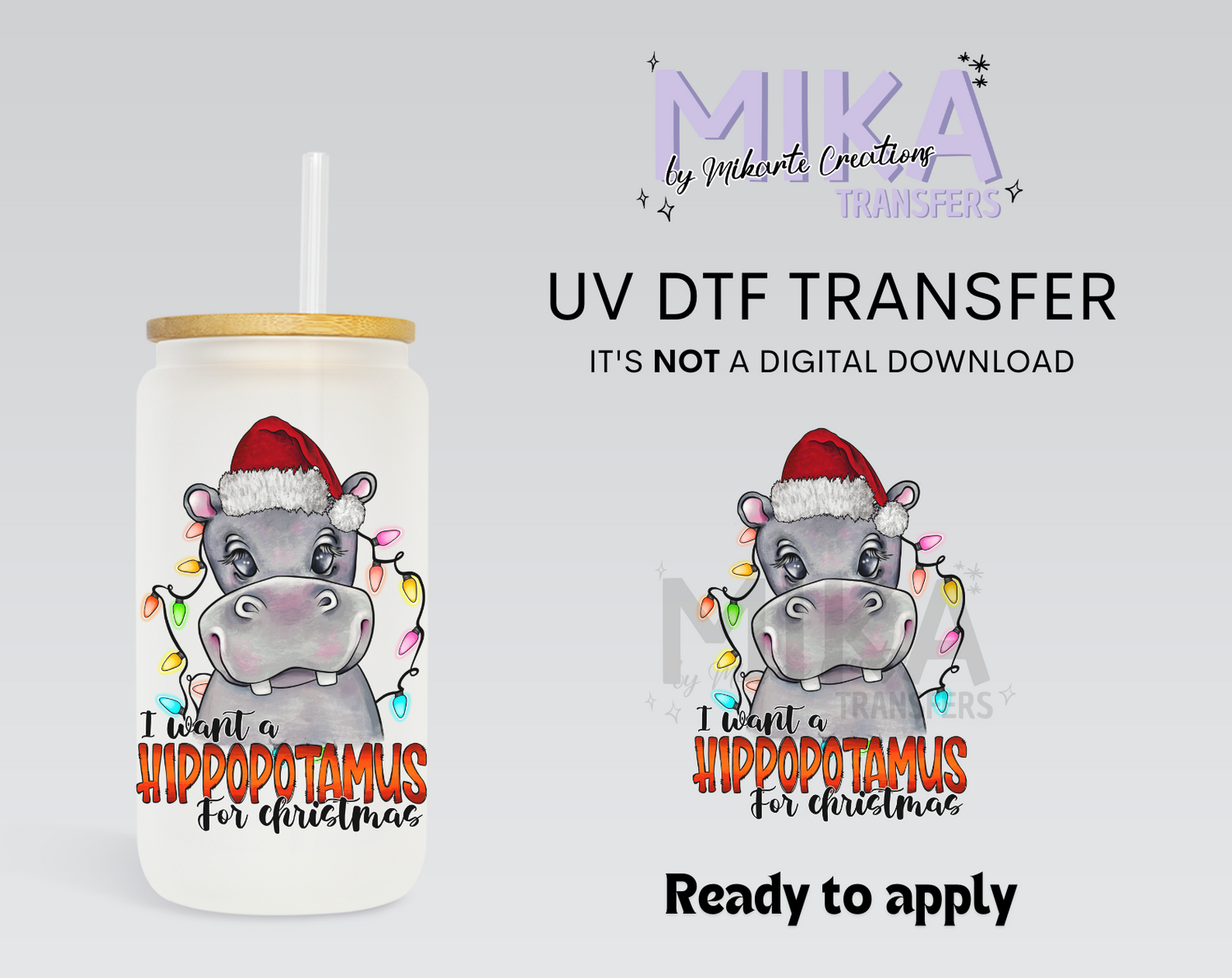 Hippopotamus Christmas | UV DTF Decal