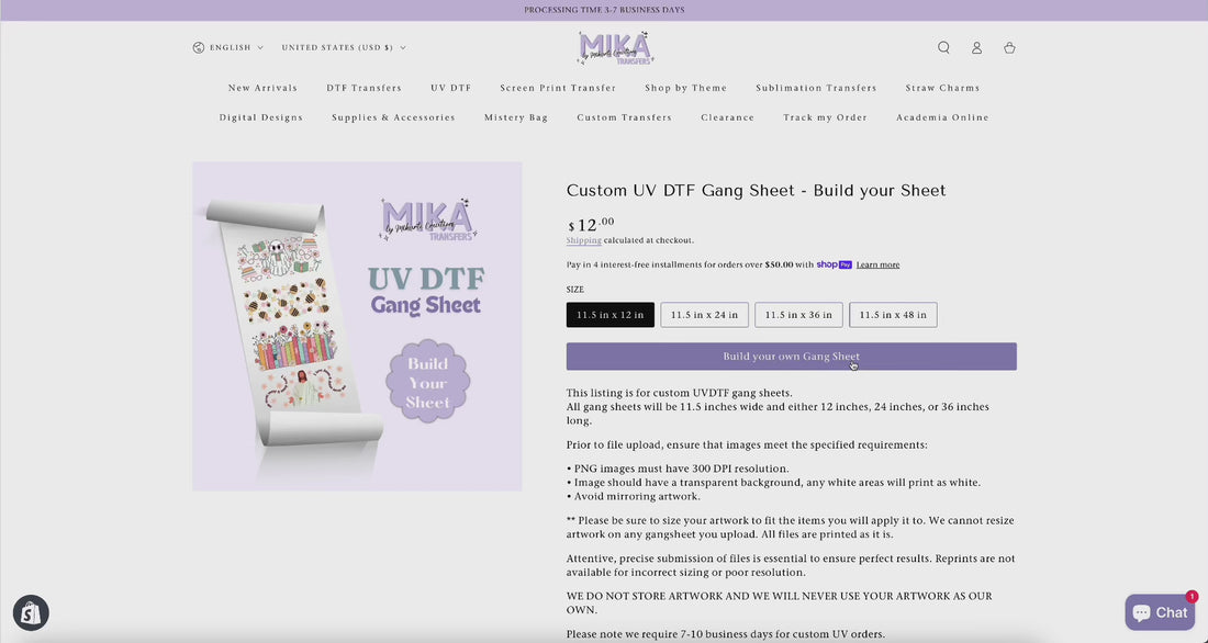 Custom UVDTF Gang Sheet