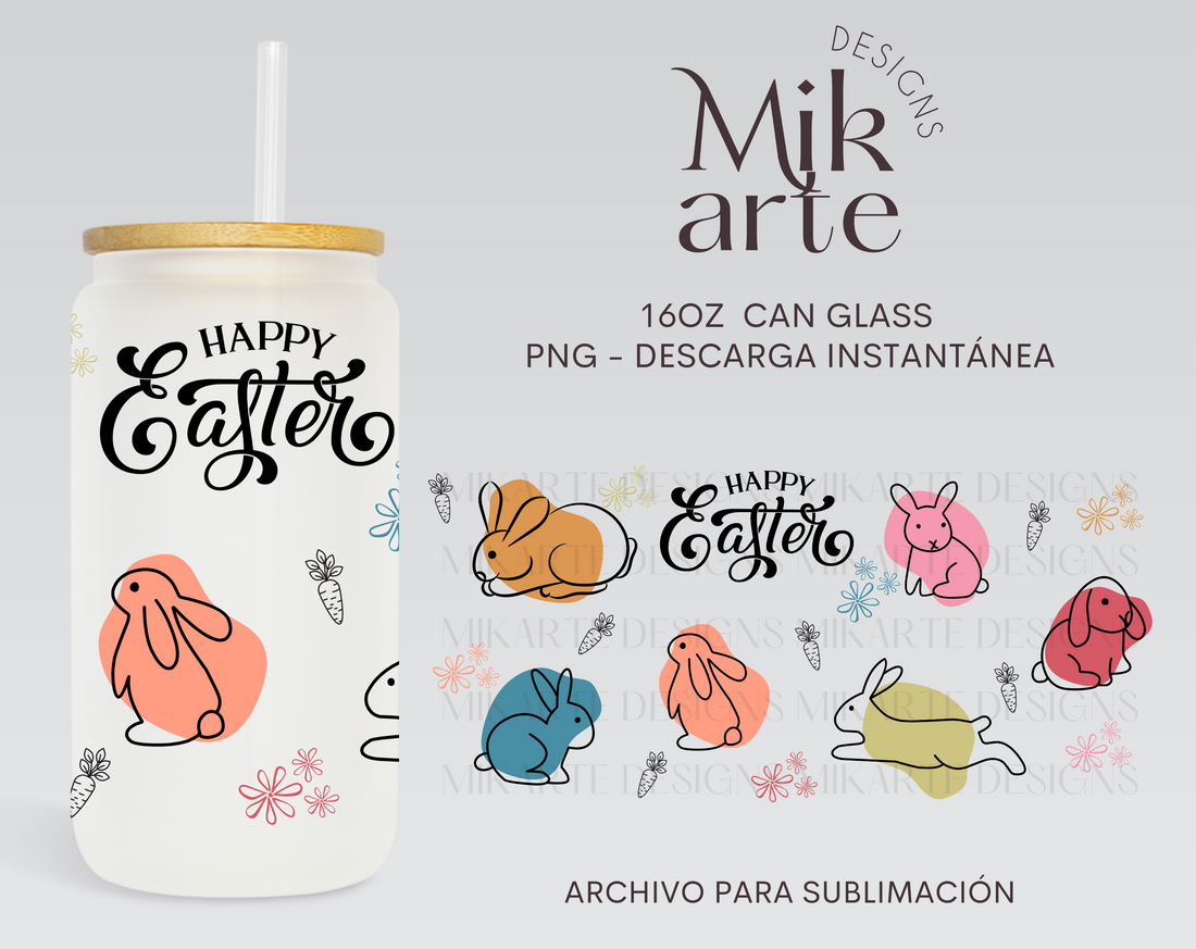 Conejos de Pascua | 16oz Glass Can PNG Digital Design