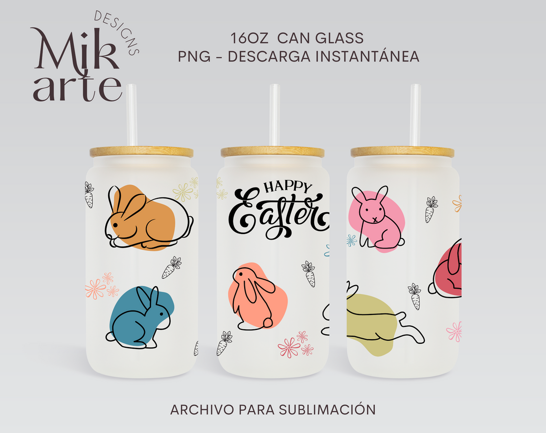 Conejos de Pascua | 16oz Glass Can PNG Digital Design
