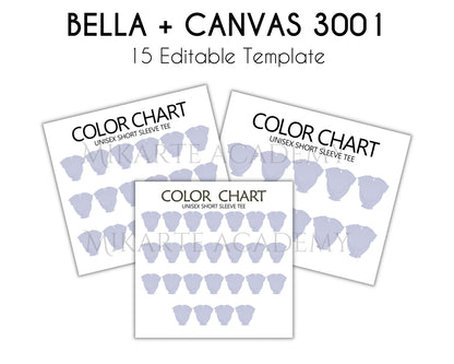 Bella + Canvas 3001 Unisex Color Chart (Editable)