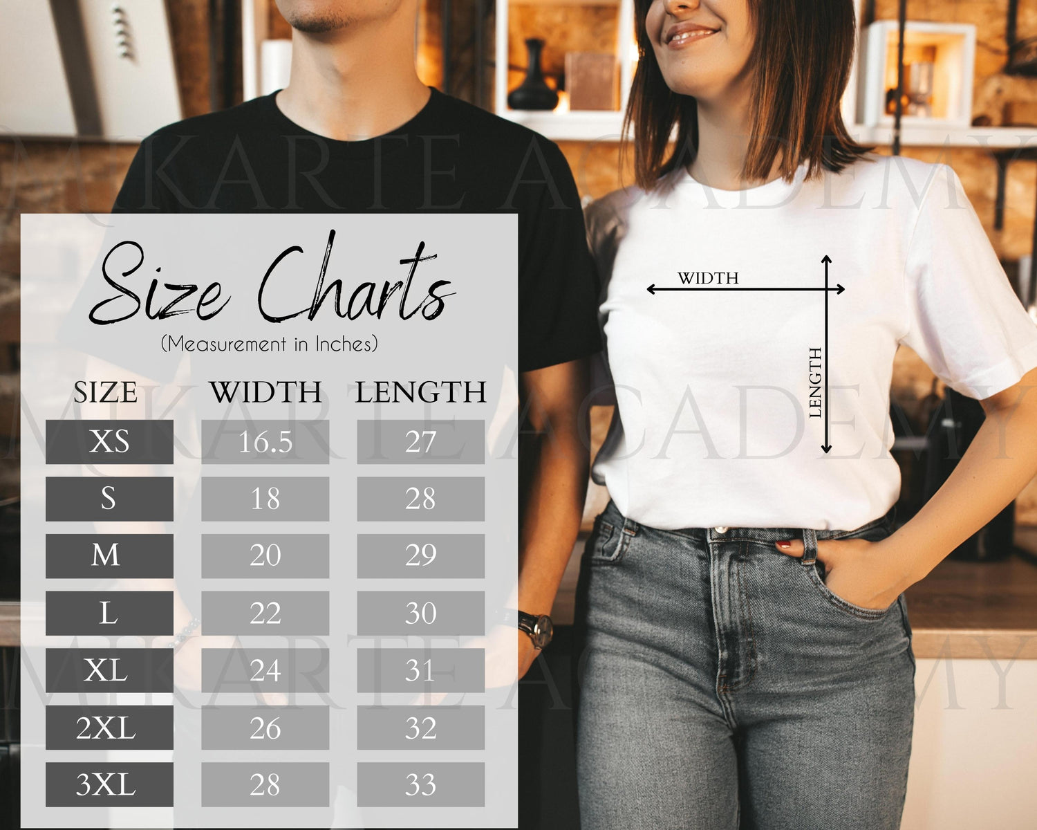 Bella + Canvas 3001 Unisex T-Shirt Size Chart