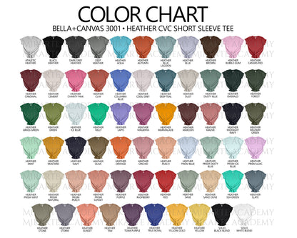 Bella + Canvas 3001 Unisex Color Chart (Editable)