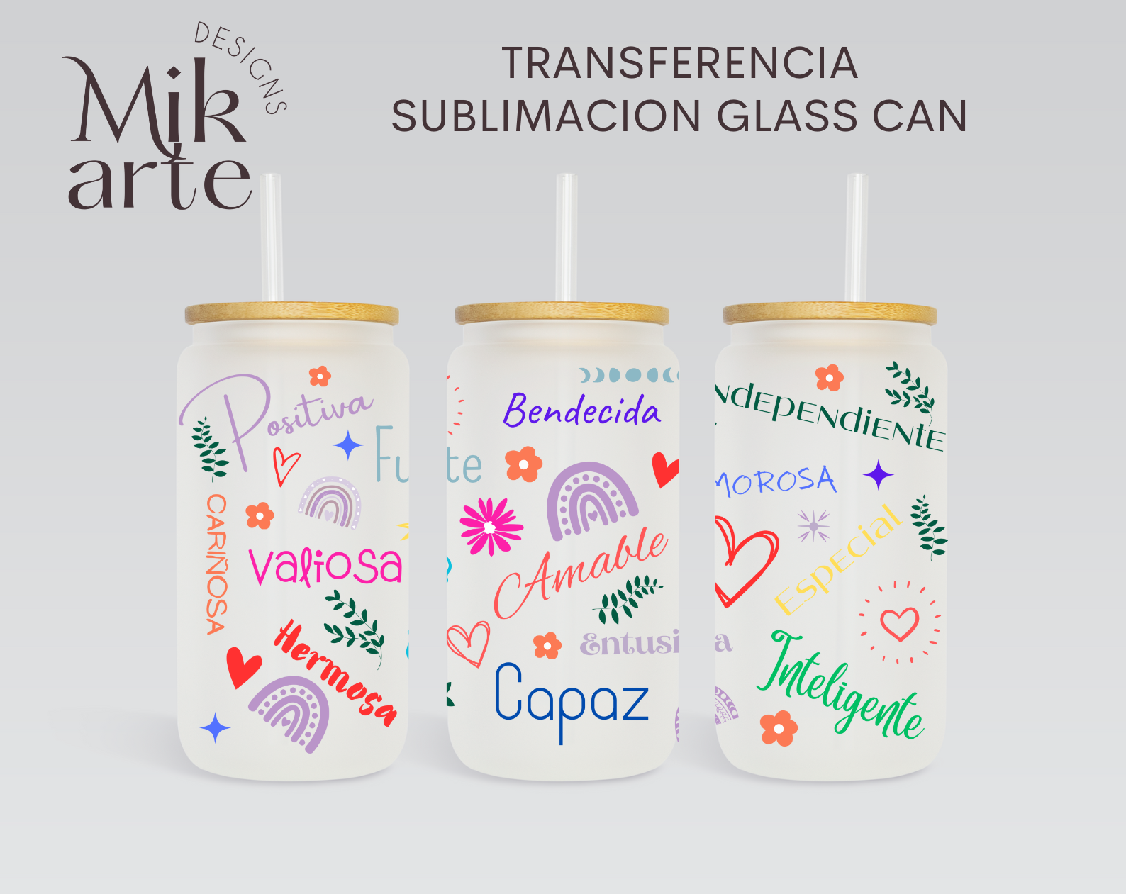 Frases Positivas Full Color- Glass Can Sublimation Transfer