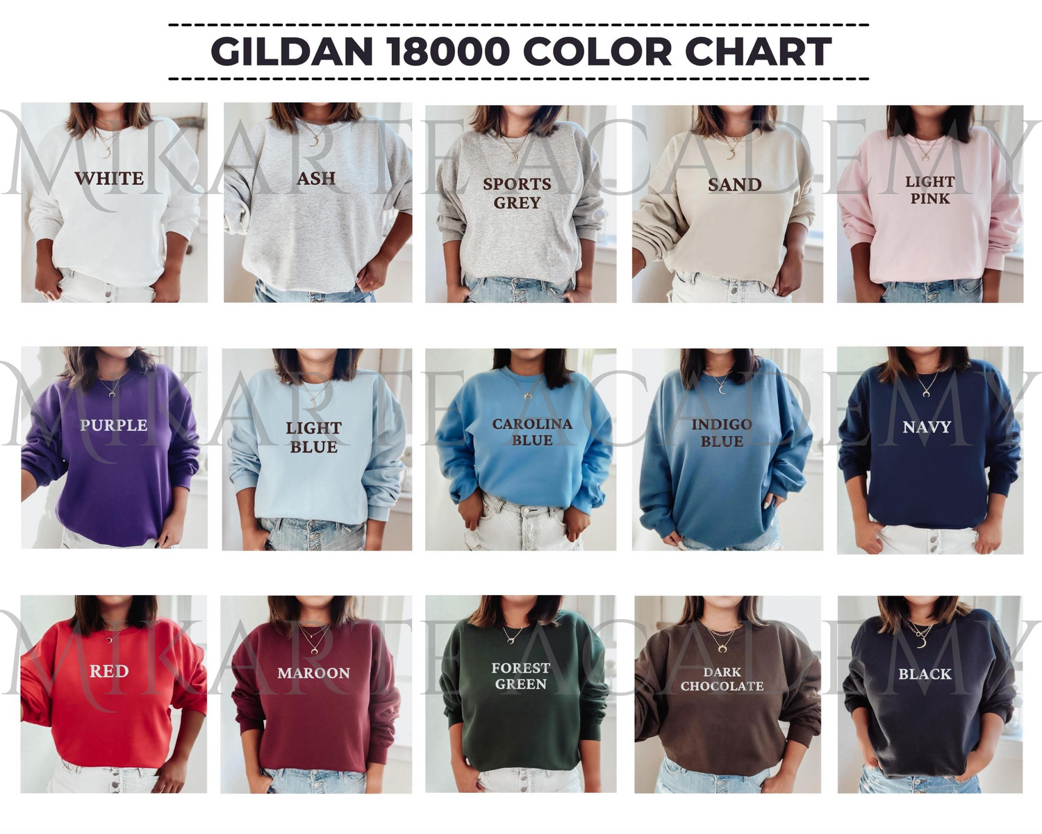 Gildan 18000 Unisex Color Chart