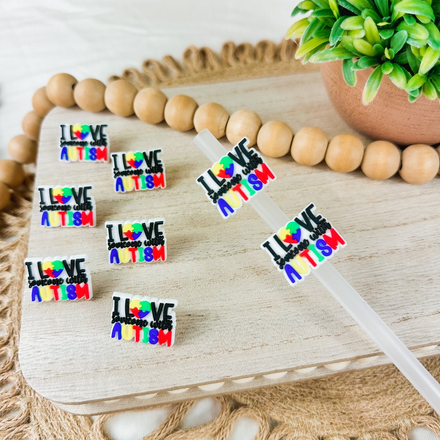 I Love Autism | Straw Charms